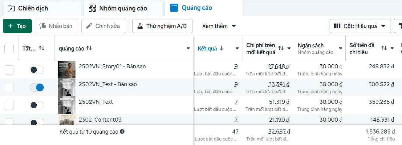 Thực hành chiến dịch Ads